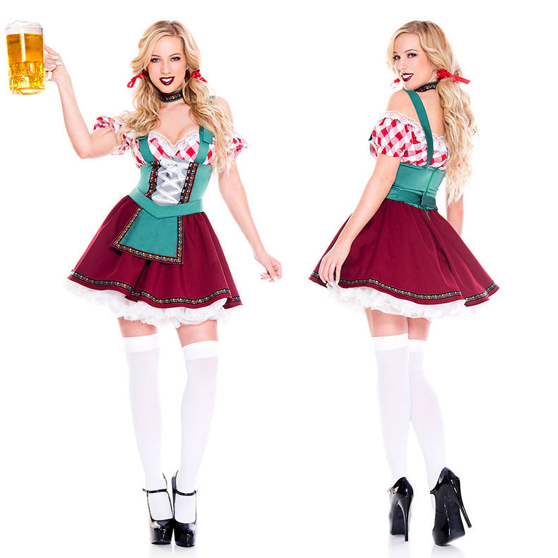Damen nan Oktoberfest-Kostüm im Trachtenstil mit geschnürter Miederfront, Puffärmeln und ausgestelltem Schürzenrock Shop Nory