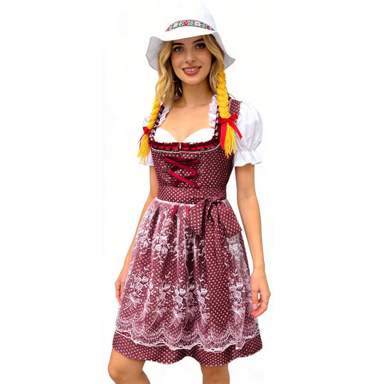 Damen nan traditionelles Dirndlkleid mit Herzausschnitt geschnürter Taille und Spitzen-Schürze Shop Nory