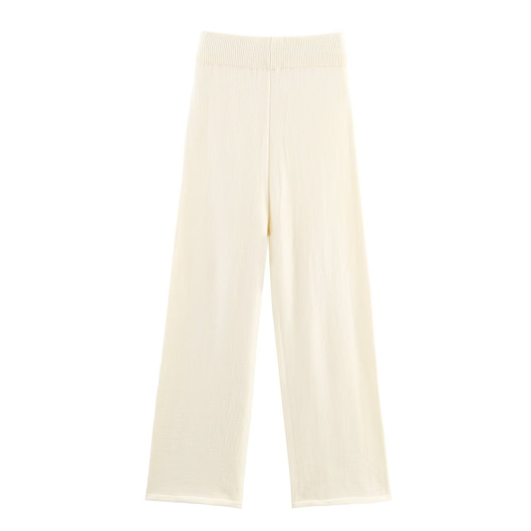 Damen Zweiteiliges Feinstrick-Set mit Schalkragen-Cardigan und High‑Waist Weitbein‑Hose Shop Nory