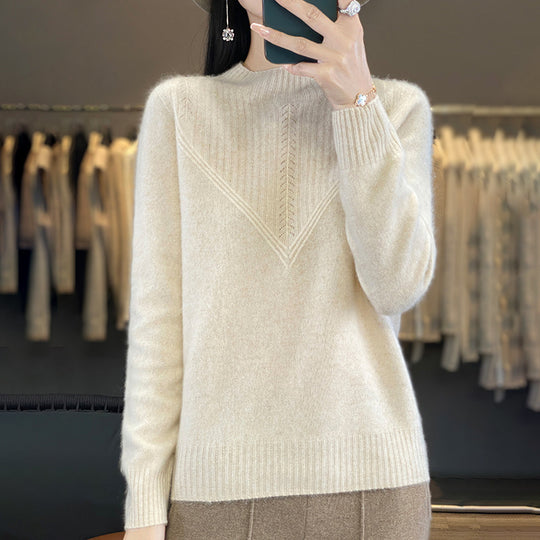 Damen Lockerer Mohair‑Blend Pullover mit strukturierter V‑Paneel und Stehkragen Shop Nory