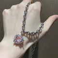 Damen Kette mit herzförmigem Anhänger und robustem Gliederdesign Shop Nory