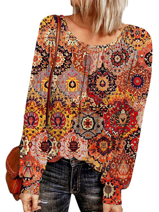 Damen Ethno-Print Oversize-Tunika mit Rundhalsausschnitt und langen Ballonärmeln Shop Nory