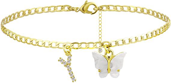Damen Fußkettchen mit eleganten Glitzer- und Schmetterlingsanhängern Shop Nory