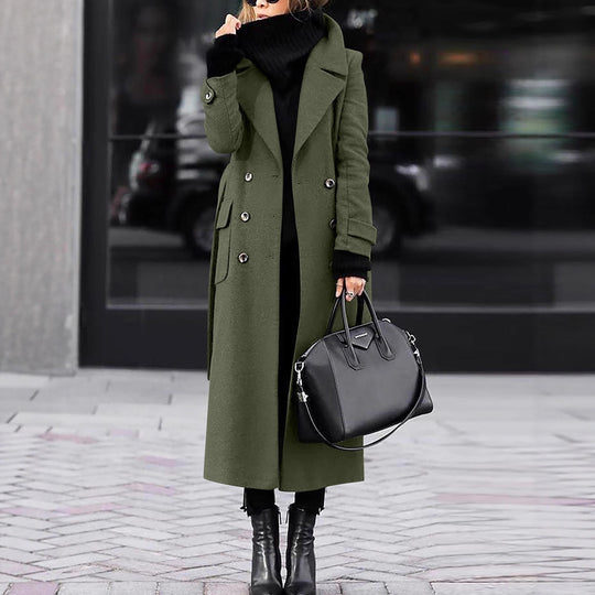 Damen nan eleganter Maxi-Wollmixmantel mit doppelreihiger Knopfleiste, weitem Reverskragen und aufgesetzten Taschenklappen Shop Nory