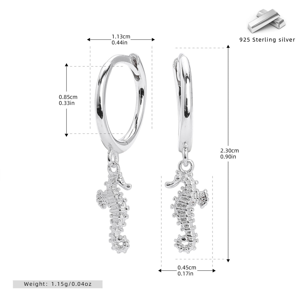 Damen Ohrhänger mit filigranem Seepferdchen-Anhänger aus 925 Sterling Silber Shop Nory