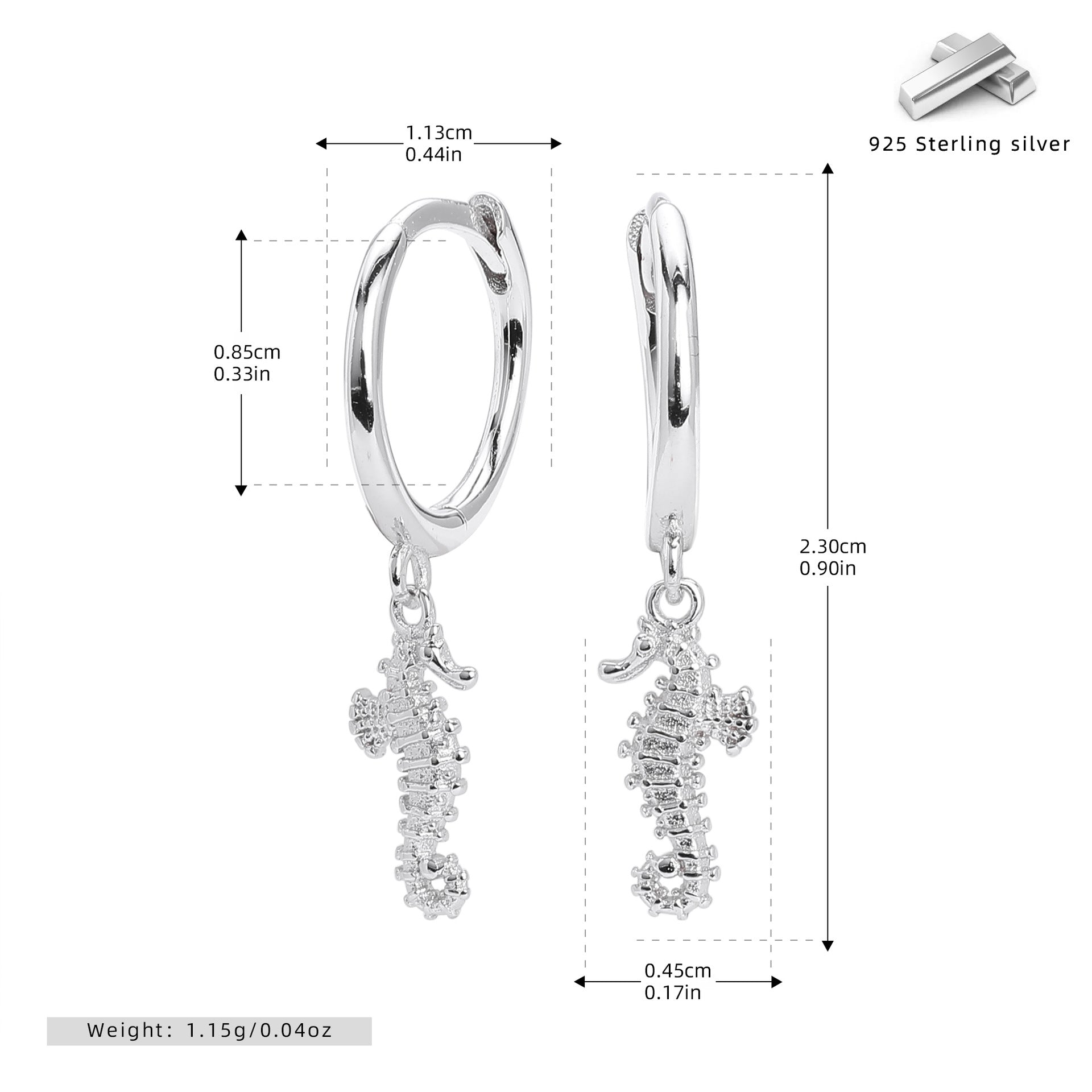 Damen Ohrhänger mit filigranem Seepferdchen-Anhänger aus 925 Sterling Silber Shop Nory