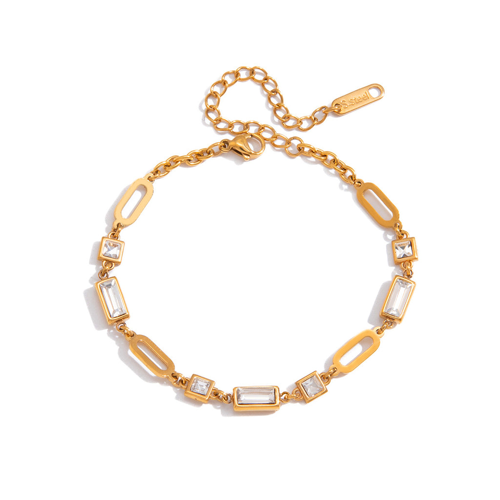 Damen Armband mit funkelnden Kristallen und verstellbarem Edelstahl-Design Shop Nory