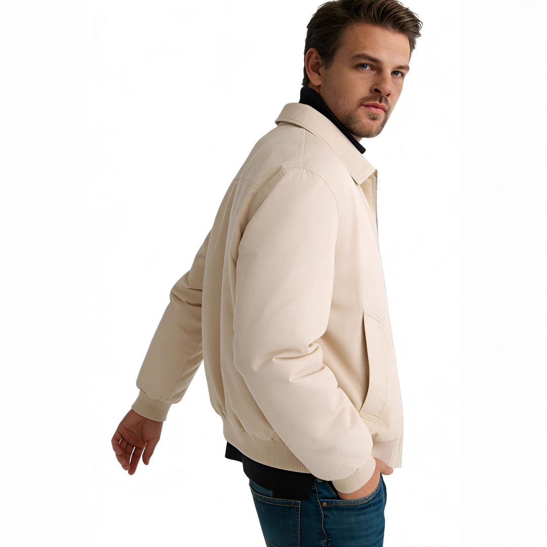 Herren Kurz geschnittene minimalistische Bomberjacke mit verdecktem Zweiwege-Reißverschluss und Hemdkragen Shop Nory