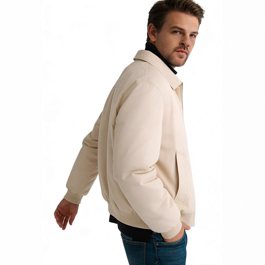 Herren Kurz geschnittene minimalistische Bomberjacke mit verdecktem Zweiwege-Reißverschluss und Hemdkragen Shop Nory
