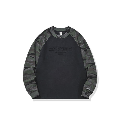 Unisex Oversize-Sweatshirt mit Camouflage-Raglanärmeln und geprägtetem Frontlogo Shop Nory