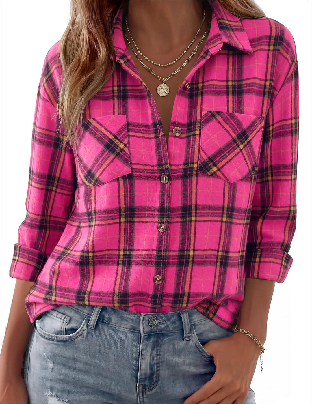 Damen Karierte Oversize-Hemdjacke aus Flanell mit Brusttaschen Shop Nory