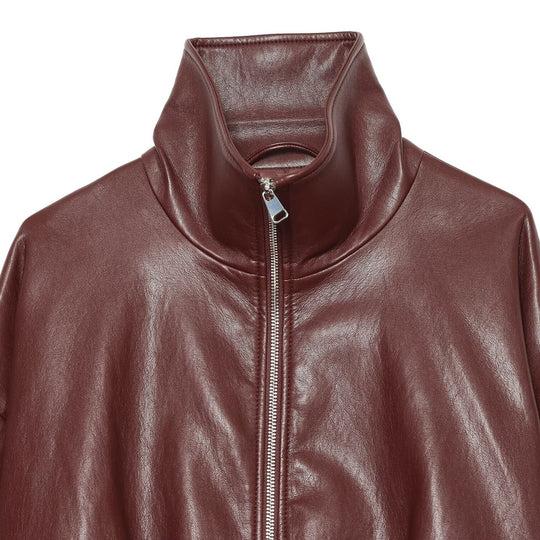 Damen Cropped Kunstlederjacke mit hohem Kragen, Oversize-Ärmeln und tailliertem Bund Shop Nory
