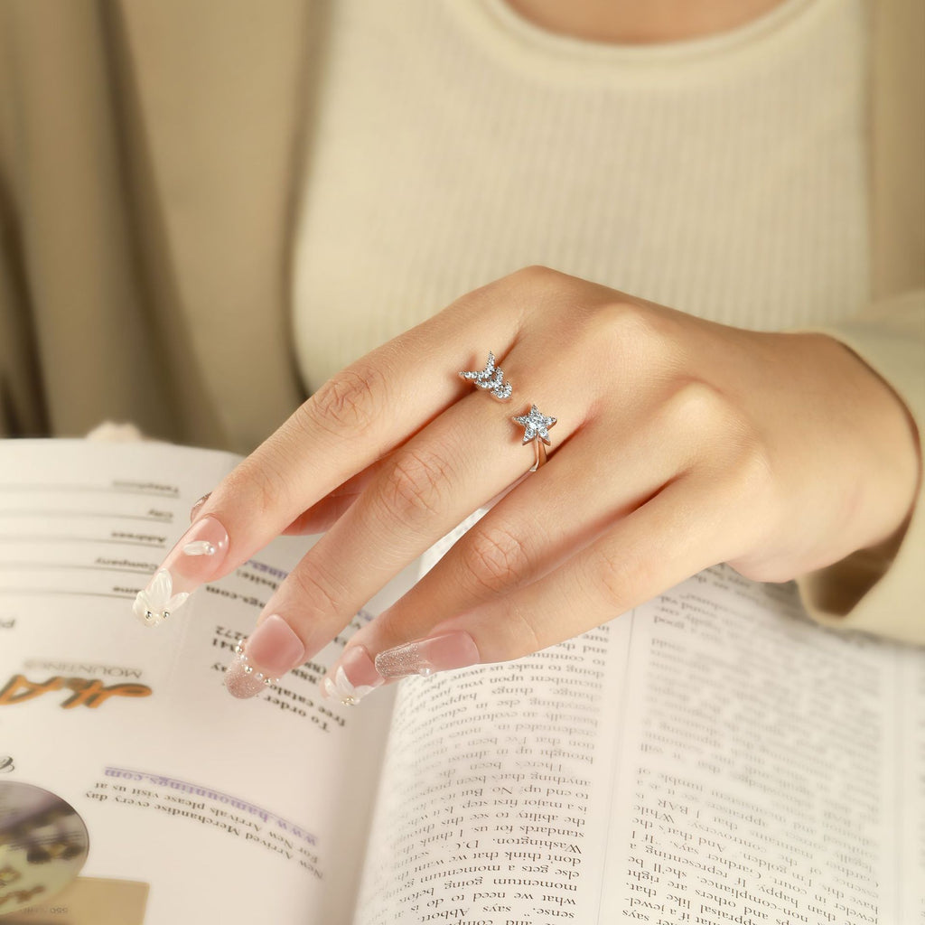 Damen Ring mit funkelndem Sternen-Design und hochwertigem Zirkonia-Besatz Shop Nory