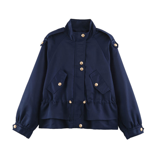 Damen Taillierbare Utility-Jacke mit Stehkragen, Schulterklappen und Pattentaschen Shop Nory