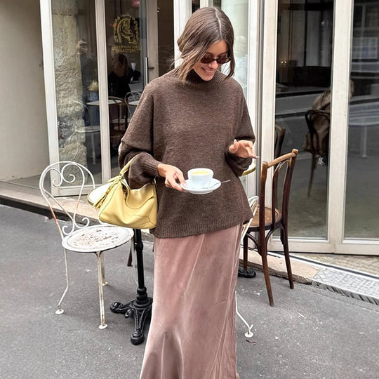 Damen Oversized Rollkragenpullover aus feinem Strick mit Ballonärmeln Shop Nory