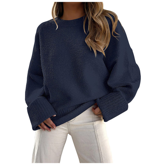 Damen Oversize Bouclé-Strickpullover mit überschnittener Schulter und breiten Bündchen Shop Nory
