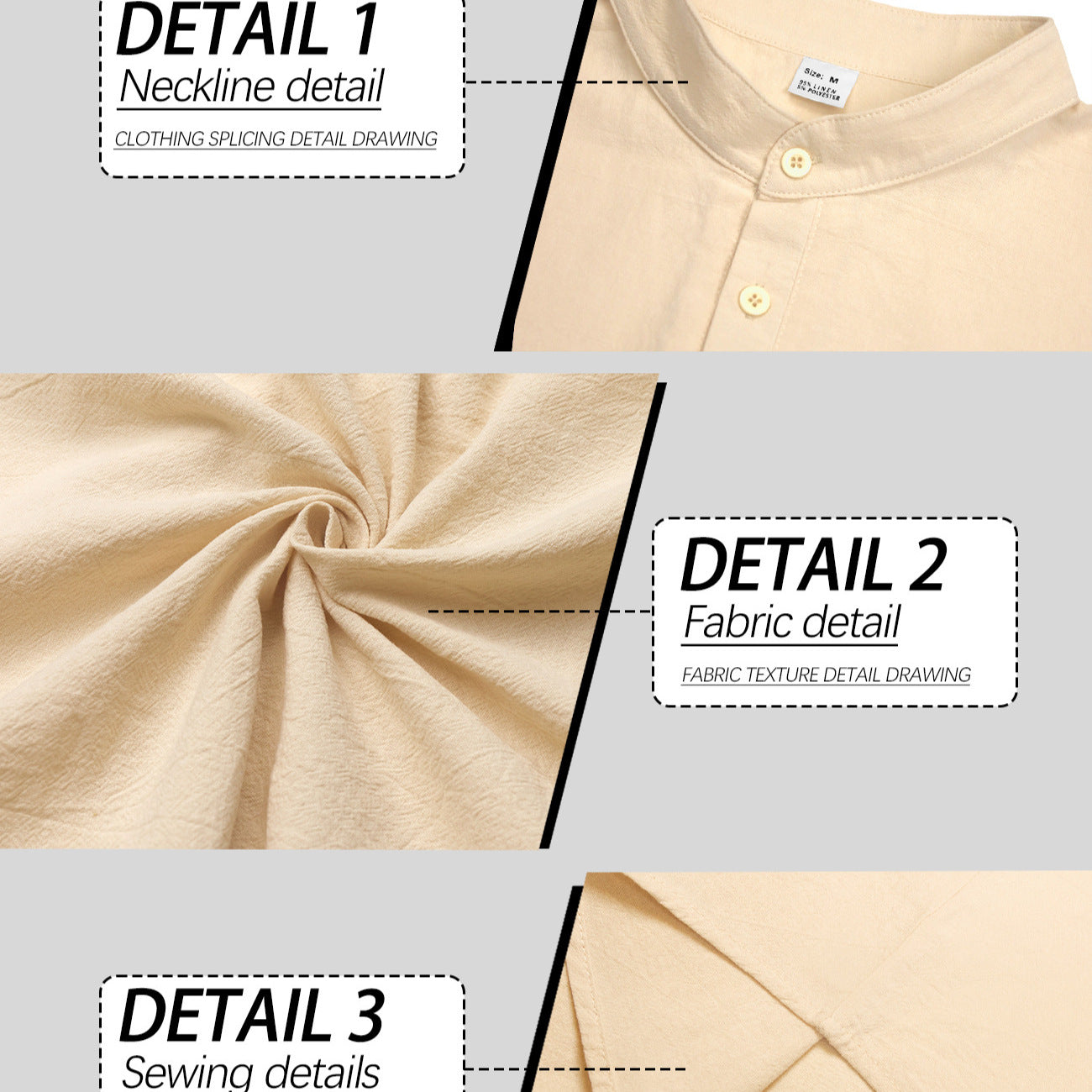 Herren nan Nehru-Kragen-Henley aus Baumwollstretch mit verdeckter Knopfleiste und schmaler Passform