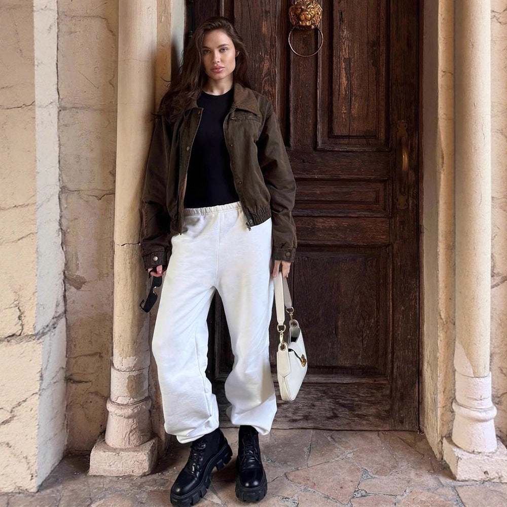 Damen Kurze Stepp-Blousonjacke im Leopardenmuster mit Cordkragen Shop Nory