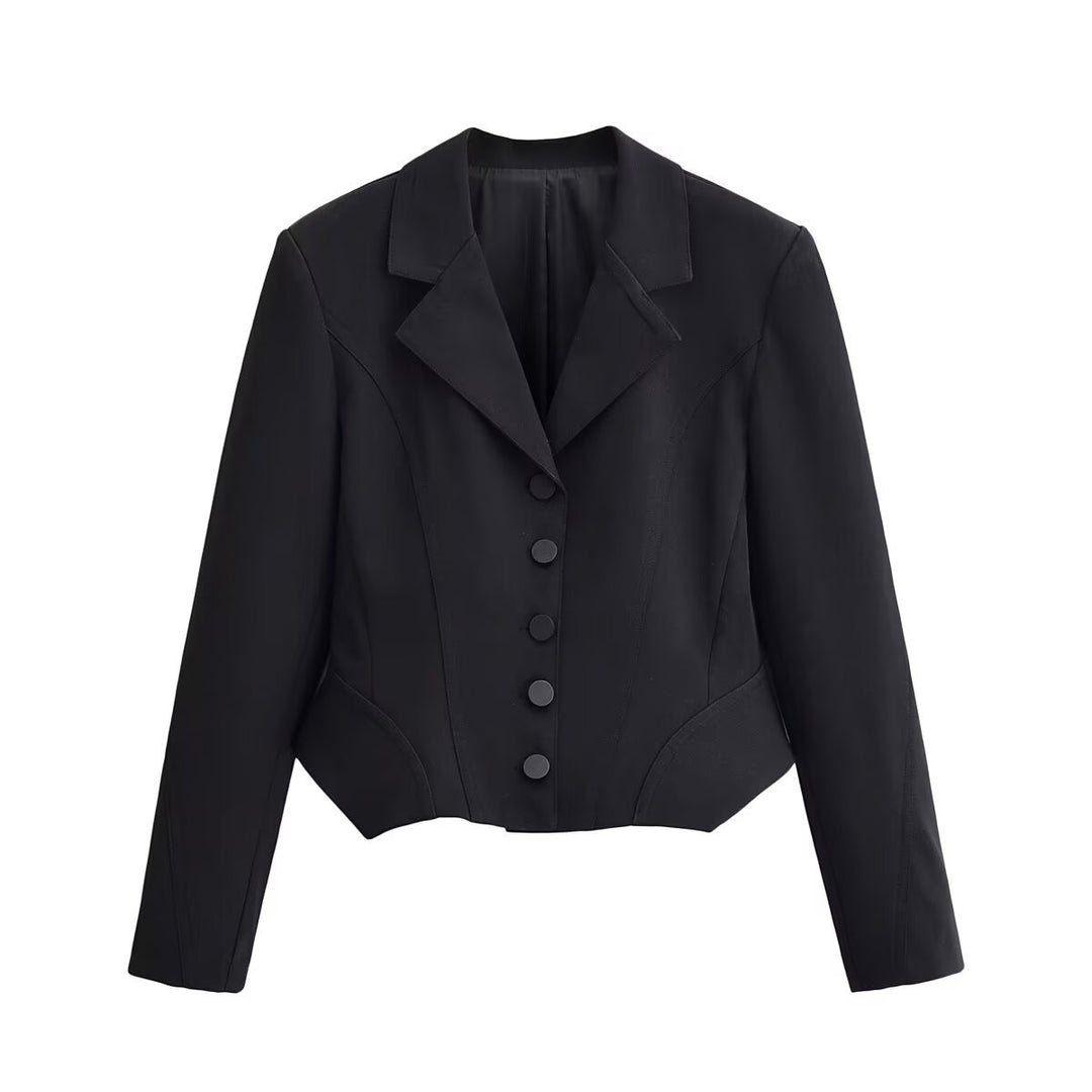Damen Taillierter Cropped-Blazer mit Wiener Nähten und matt bezogenen Knöpfen Shop Nory