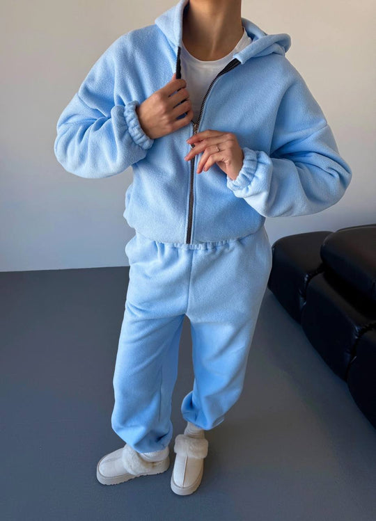 Damen kuscheliges Fleece-Hoodie und Jogginghose Lounge-Set mit Reißverschluss Kapuze elastischem Bund Shop Nory