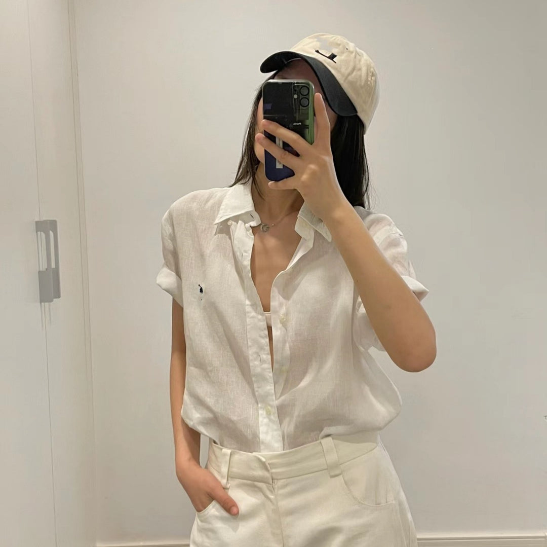 Damen Elegante Kurzarmbluse mit Knopfleiste Shop Nory