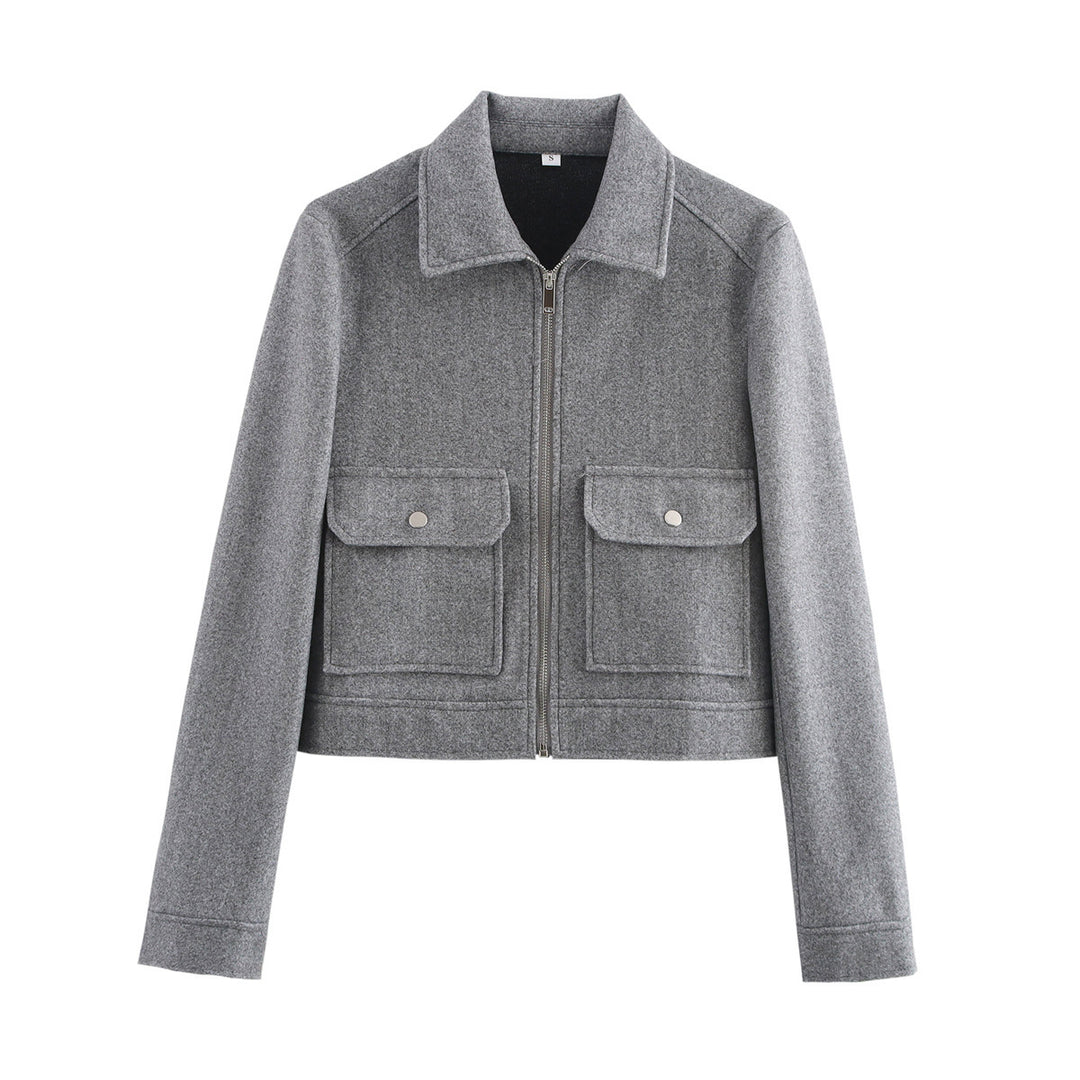 Damen kurze Boxy-Wolljacke mit durchgehendem Reißverschluss und aufgesetzten Pattentaschen Shop Nory