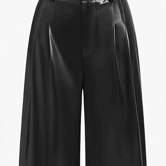 Damen Hochtaillierte Wide‑Leg Kunstlederhose mit Zierknöpfen Shop Nory