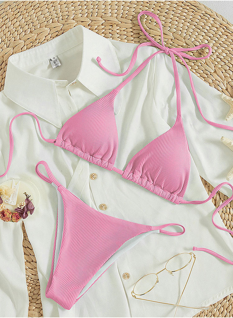 Damen Triangel-Bikini mit verstellbaren Bändern und rippierter Textur