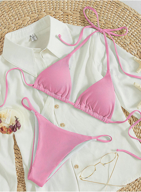 Damen Triangel-Bikini mit verstellbaren Bändern und rippierter Textur