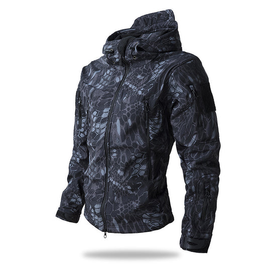 Herren Taktische Softshelljacke mit Kapuze, Tarnmuster und Mehrfach-Reißverschlusstaschen Shop Nory