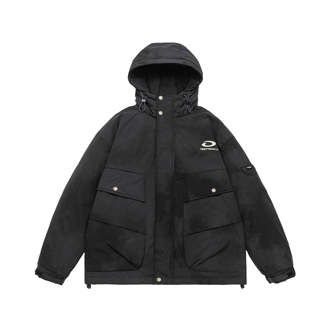 Herren Wattierte Parka-Jacke mit Kapuze und Utility-Taschen Shop Nory