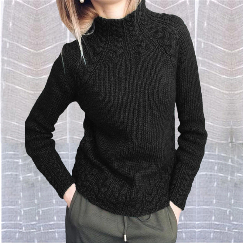 Damen nan grobgestrickter Zopfmuster-Pullover mit Stehkragen und tailliertem Schnitt Shop Nory