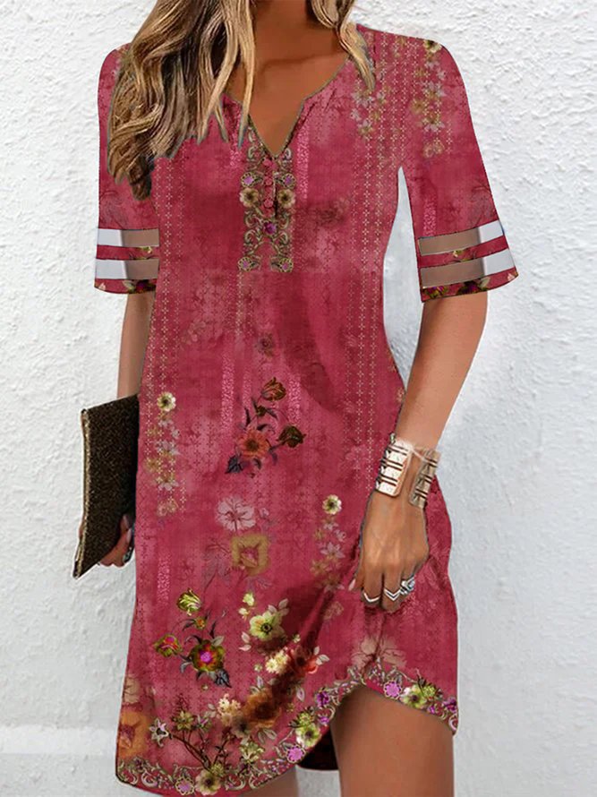 Damen kurzes Kleid mit floralem Muster und V-Ausschnitt Shopnory