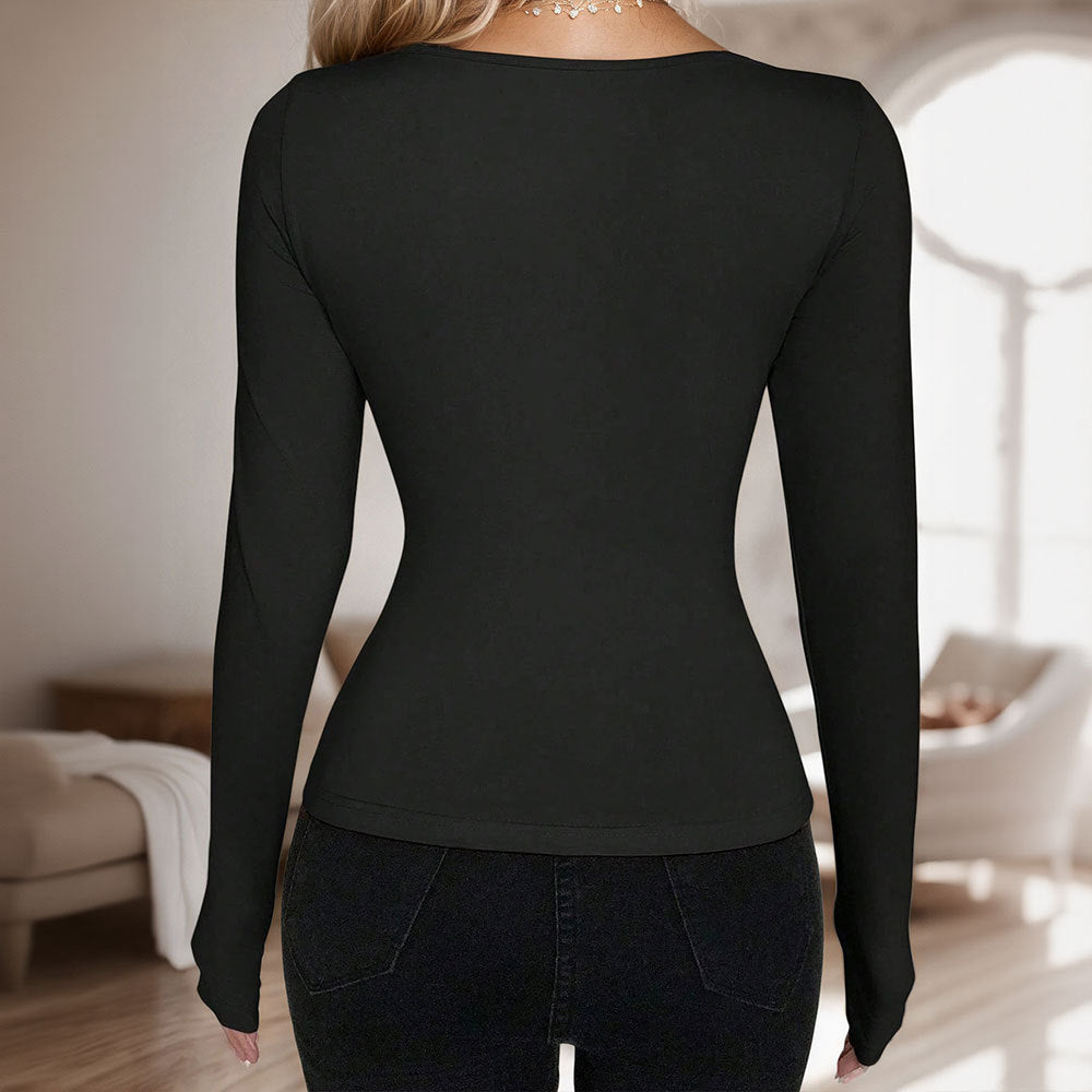 Damen figurbetontes Langarmshirt mit Schnürung, Knopfleiste und schmaler Taillenform Shop Nory