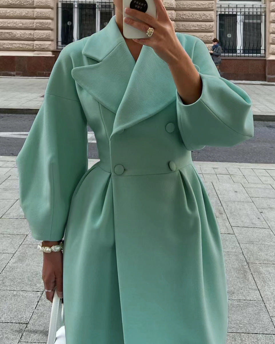 Damen Maxi-Wickelmantel mit seitlichem Schlitz und Ballonärmeln Shop Nory