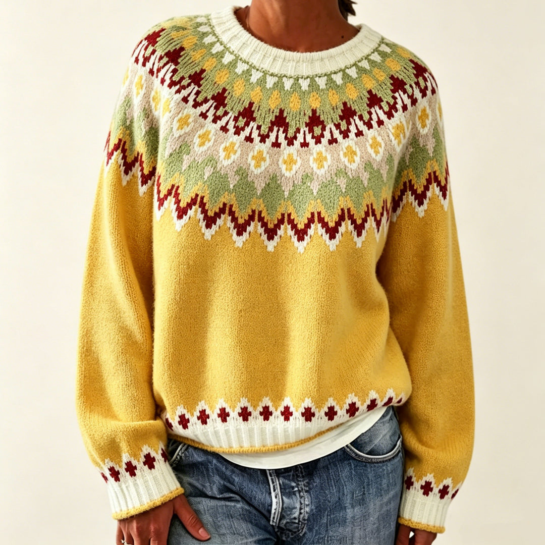 Damen Rundhalsausschnitt Norweger-Pullover mit Fair-Isle-Jacquard Shop Nory