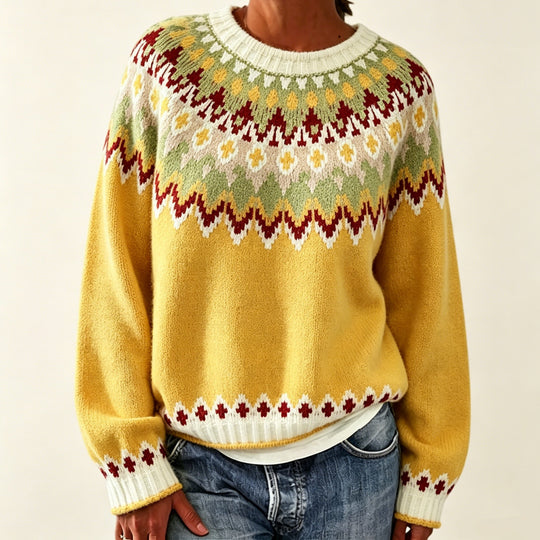 Damen Rundhalsausschnitt Norweger-Pullover mit Fair-Isle-Jacquard Shop Nory