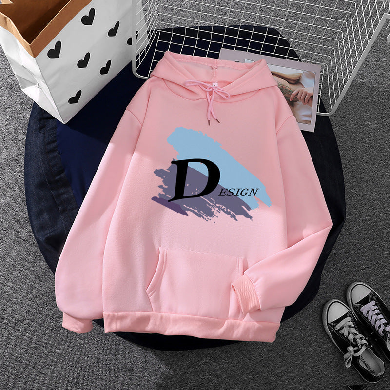 Unisex nan lässiger Kapuzenpullover mit großflächigem Pinsel-Logo, Kängurutasche und verstellbarer Kapuze Shop Nory