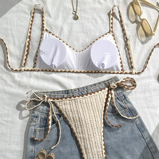 Damen Triangel-Bikini mit gestreiften BindShopnoryändern