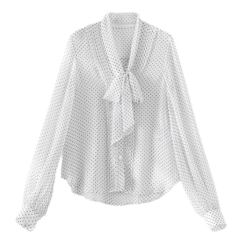 Damen Chiffonbluse mit Schleifenkragen, feinem Punktprint und dekorativen Falten Shop Nory