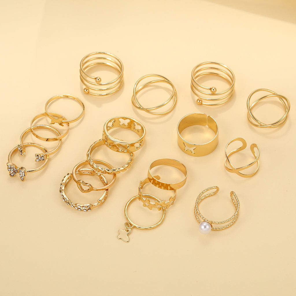 Damen Ring-Set mit kreativen Designs und funkelnden Akzenten Shop Nory