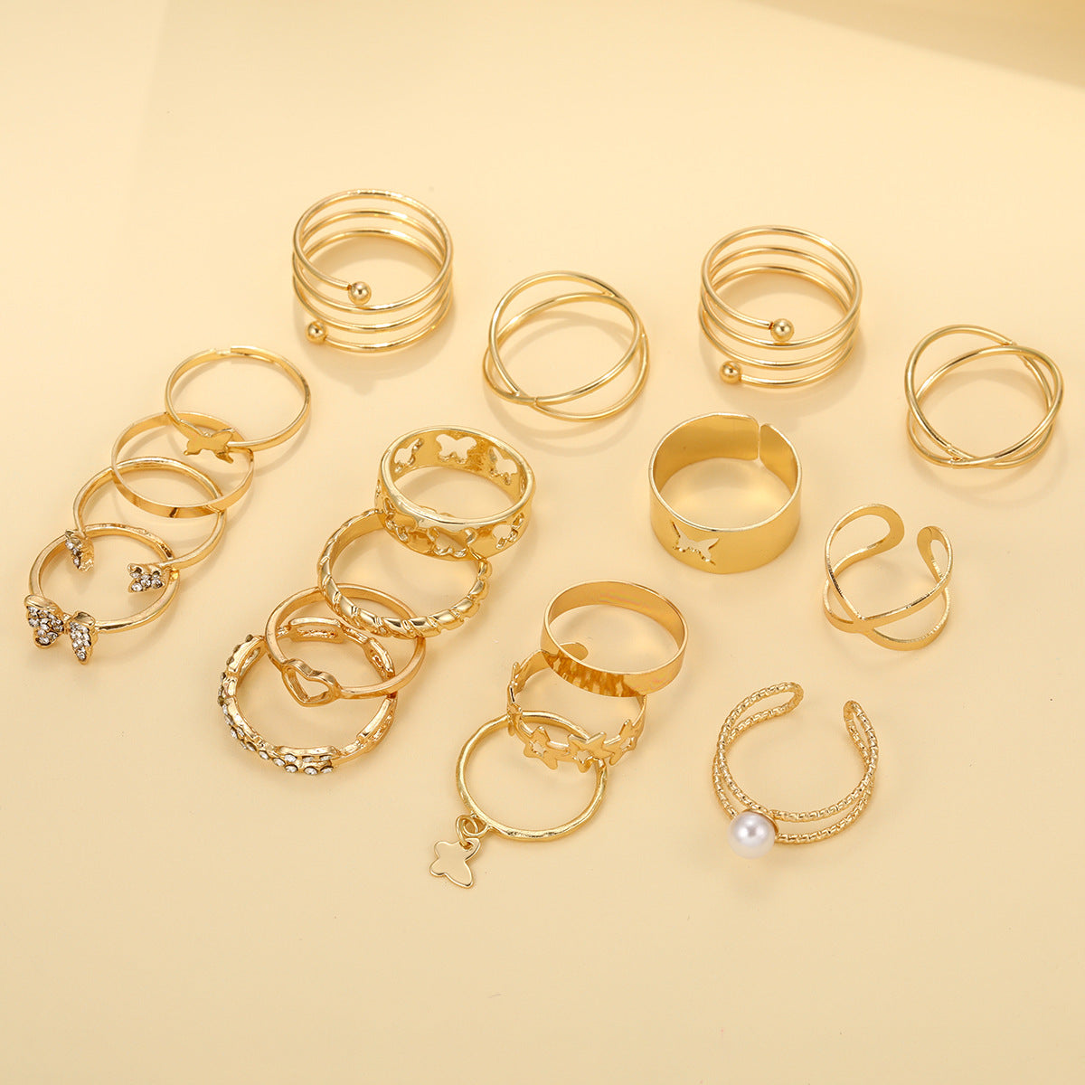 Damen Ring-Set mit kreativen Designs und funkelnden Akzenten Shop Nory
