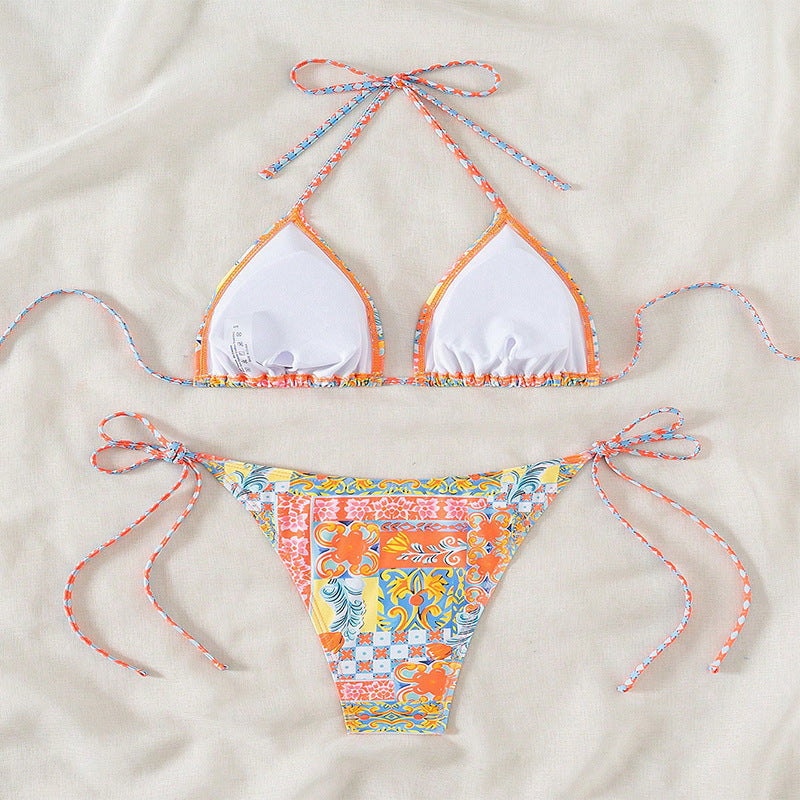 Damen Triangel-Bikini-Set mit verspielt floralem Muster und verstellbaren BindShopnoryändern