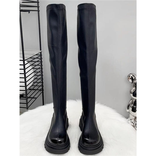 Damen Oberschenkelhohe Stretch-Stiefel mit schlankem Schaft und geformter Plateau-Sohle Shop Nory