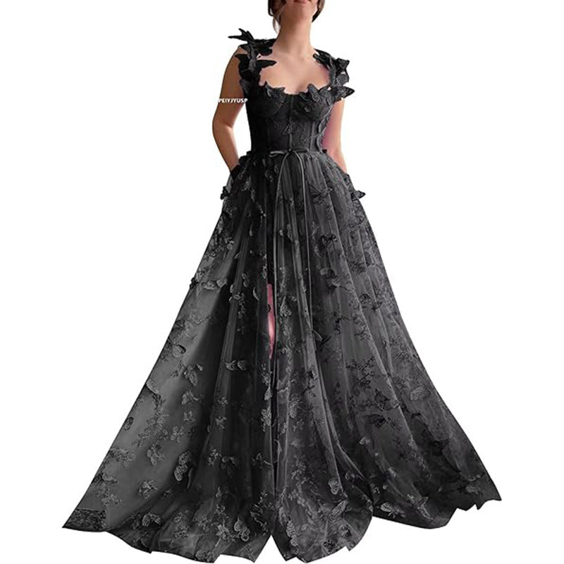 Damen Elegantes Maxikleid mit floralem Spitzenbesatz und transparenter Hülle