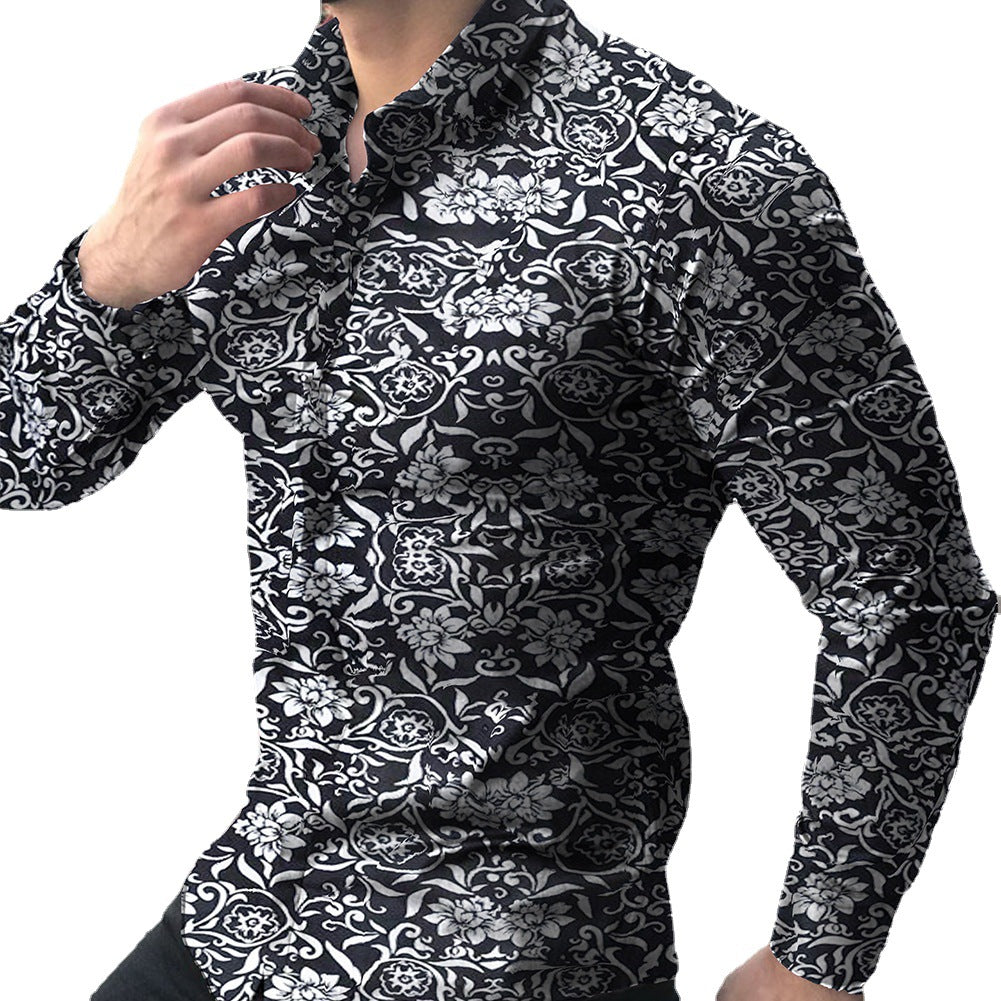 Herren figurbetontes Langarmhemd mit feinem Ornamentmuster und stretch Baumwollmischung Shop Nory