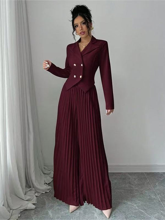 Damen Taillierter Doppelreihiger Blazer und plissierte Palazzo-Hose Shop Nory