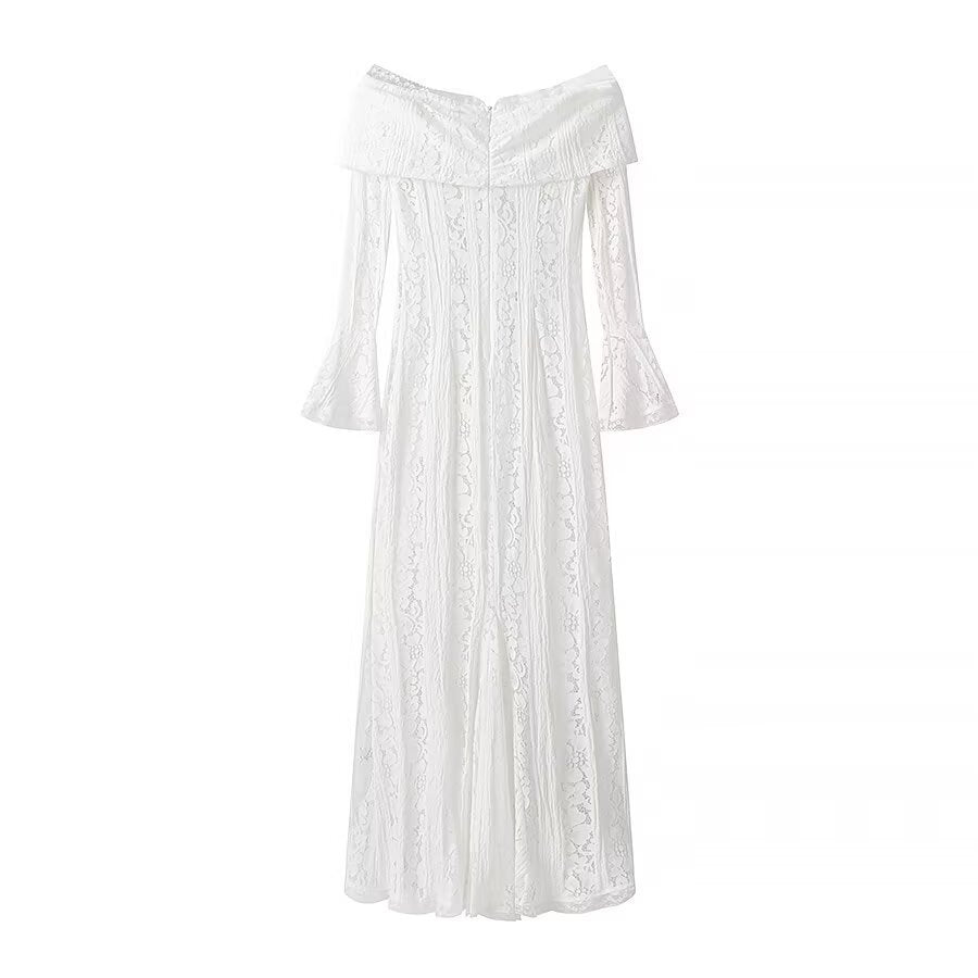 Damen Maxikleid aus Spitze mit schulterfreiem Carmenausschnitt und Glockenärmeln Shop Nory
