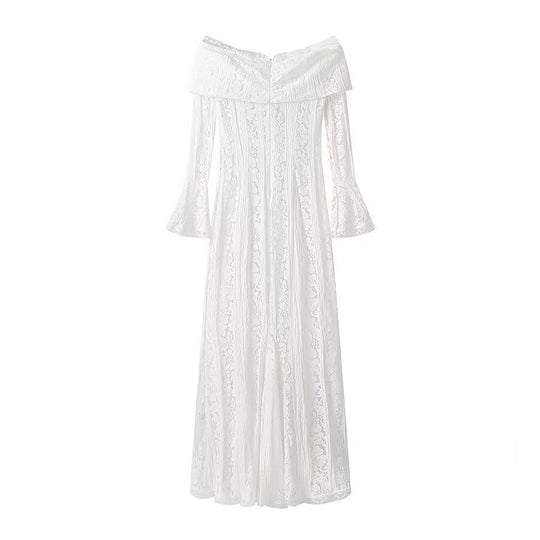 Damen Maxikleid aus Spitze mit schulterfreiem Carmenausschnitt und Glockenärmeln Shop Nory