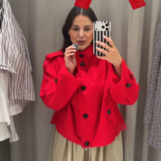 Damen Kurze Boxy-Blousonjacke aus leichtem Canvas mit Schulterklappen Shop Nory